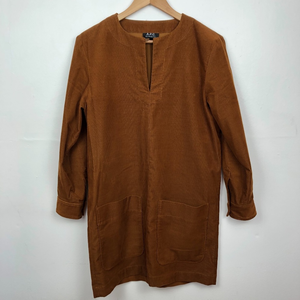 A.P.C. Brown Corduroy Long Sleeve Dress